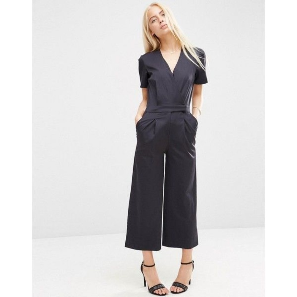 ASOS Black Wrap Front Short Sleeve Jumpsuit